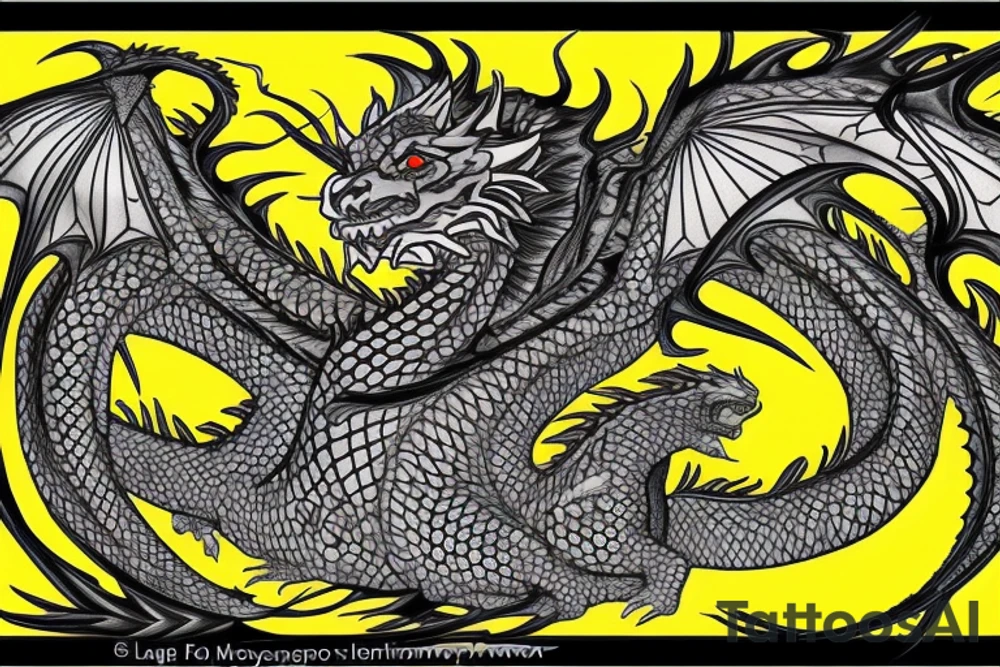 Shoulder sleeve tattoo
dragon with black scales, yellow small highlights on scales, long sharp claws, silky hair and intense eyes. dragon has lions hair

silky hair
trippy
abstract negative spaces
scratch marks

https://www.mushroom-magazine.com/the-mystic-shades-of-alex-grey/ tattoo idea