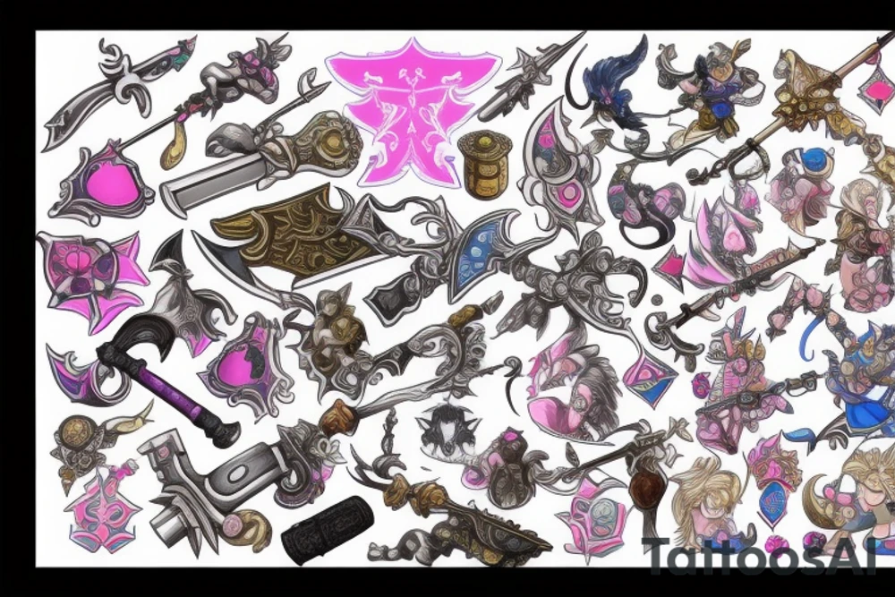 Final Fantasy XIV Dalamud Icon with a paladin sword in the middle, pink and blue tattoo idea