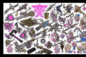 Final Fantasy XIV Dalamud Icon with a paladin sword in the middle, pink and blue tattoo idea