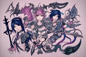 Final Fantasy XIV Dalamud Icon with a paladin sword in the middle, pink and blue tattoo idea