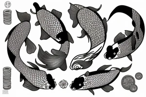 Koi fish surrounded by pionies tattoo idea