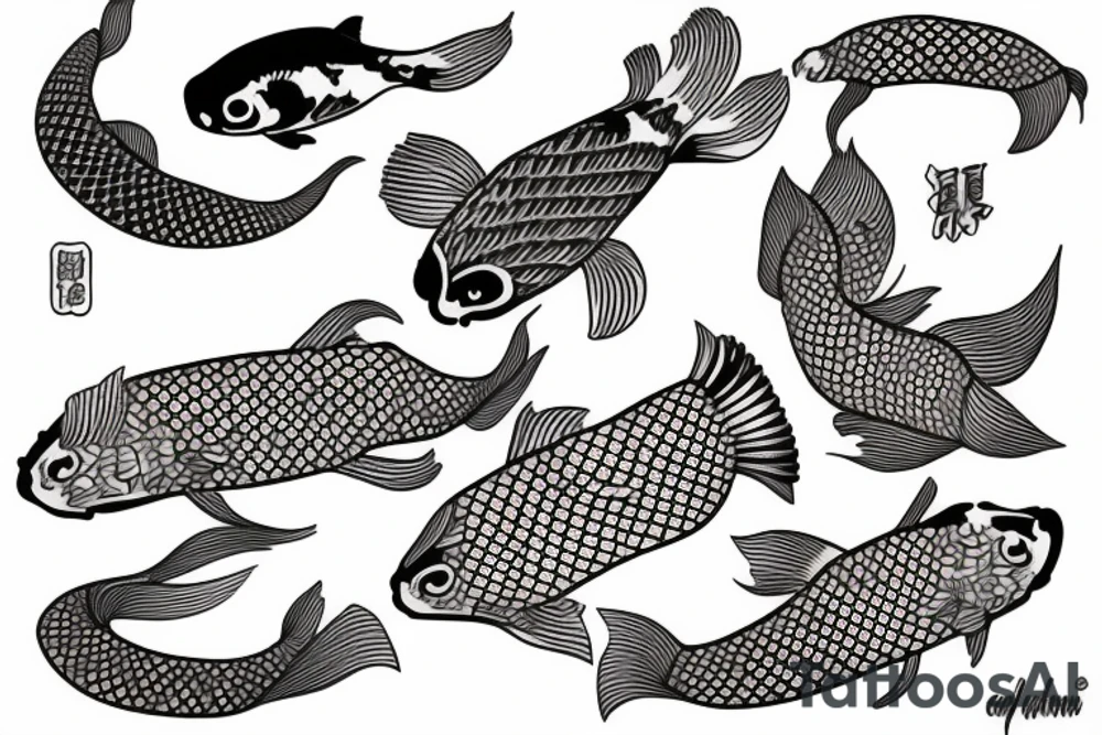 Koi fish surrounded by pionies tattoo idea