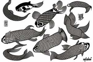 Koi fish surrounded by pionies tattoo idea