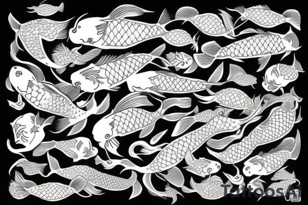 Koi fish surrounded by pionies tattoo idea
