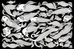 Koi fish surrounded by pionies tattoo idea