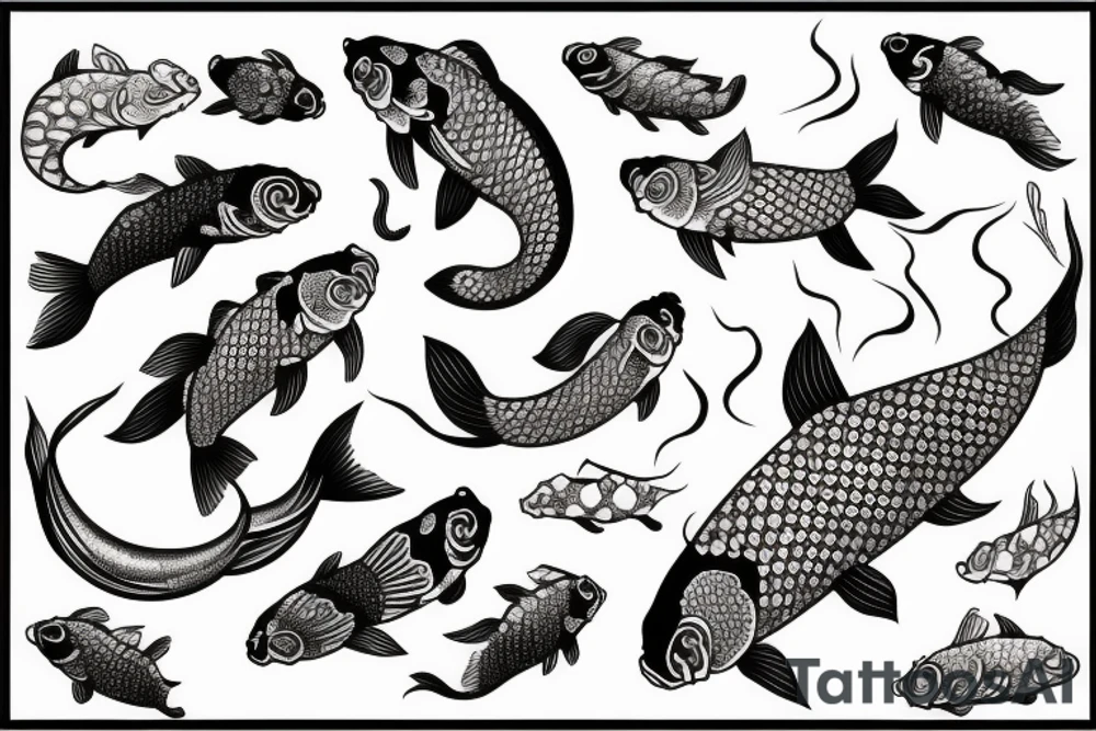 Koi fish surrounded by pionies tattoo idea