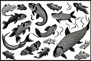 Koi fish surrounded by pionies tattoo idea