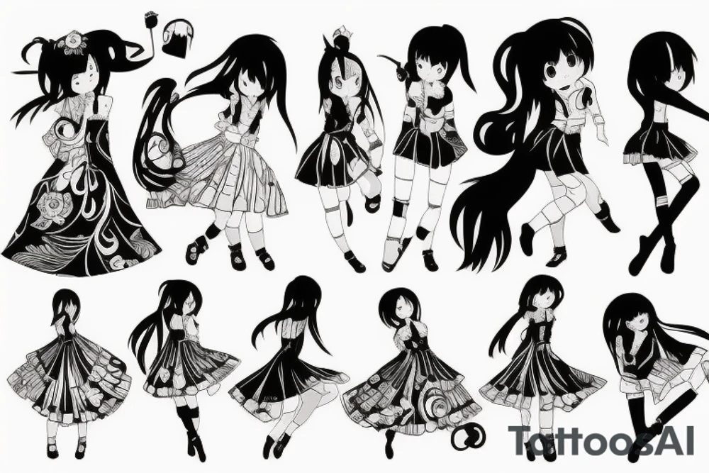 dancing anime girl in dress tattoo idea