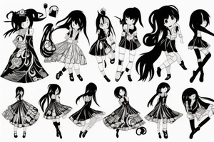 dancing anime girl in dress tattoo idea