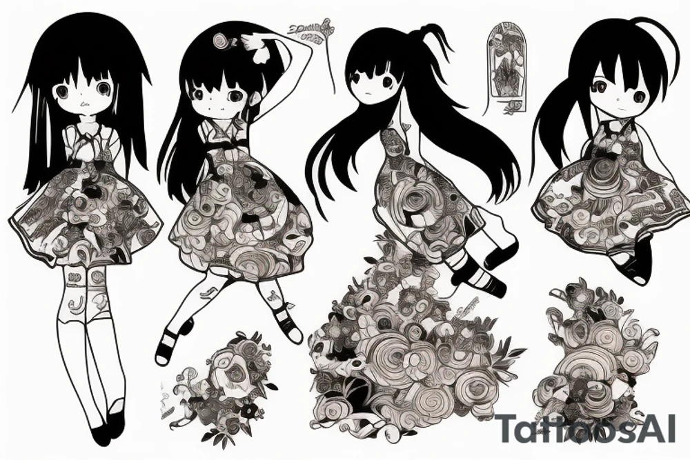 dancing anime girl in dress tattoo idea