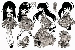 dancing anime girl in dress tattoo idea