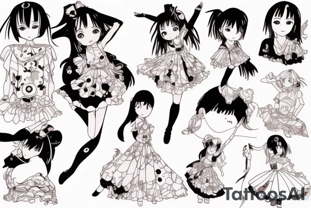 dancing anime girl in dress tattoo idea