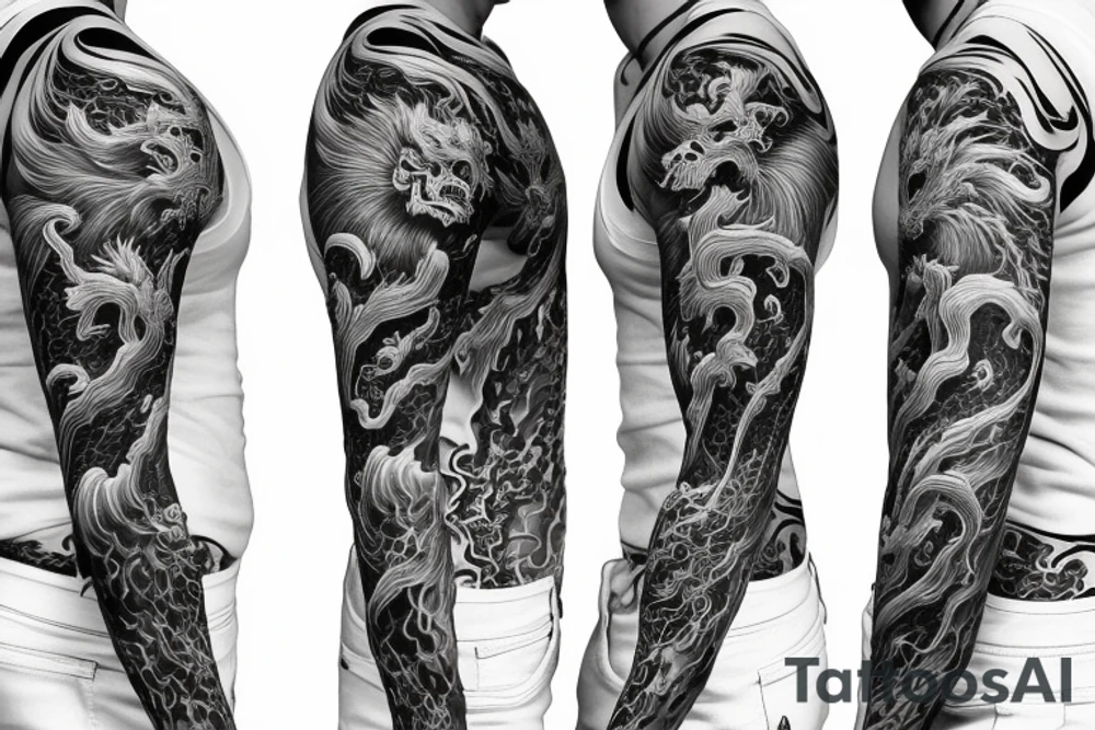 spider lilies
waves
jiu jiutsu kaisen
demon dragon
mexican inspiration
full sleeve tattoo idea