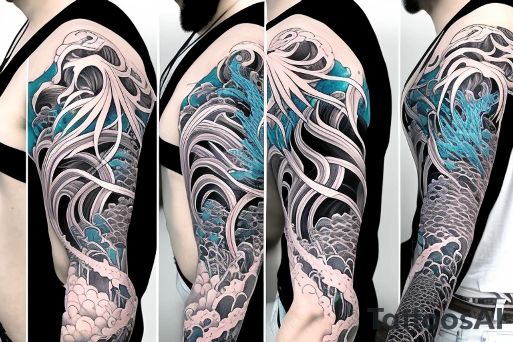 spider lilies in the background and foreground with waves in the background
anime themed
dragon
mexican inspiration
full sleeve tattoo idea