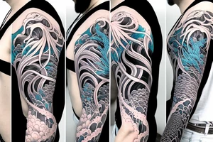 spider lilies in the background and foreground with waves in the background
anime themed
dragon
mexican inspiration
full sleeve tattoo idea