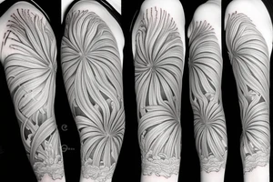 spider lilies full sleeve tattoo with japanese dragon and waves crashing into rocks as the backdrop tattoo idea