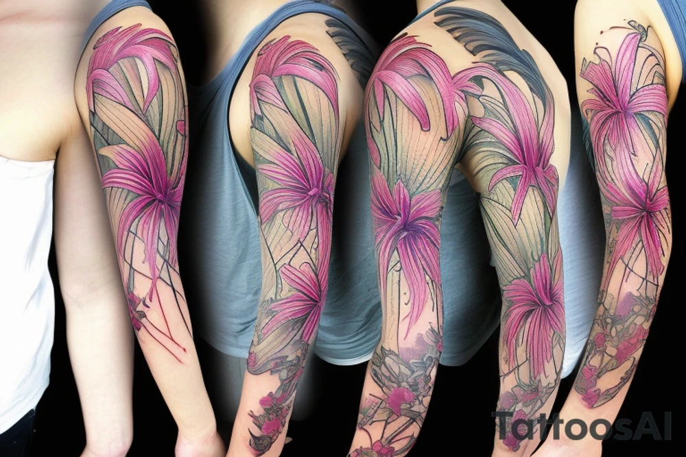 spider lilies full sleeve tattoo tattoo idea