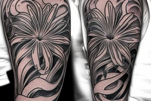small spider lilies full sleeve tattoo with crashing waves in the background and a dragon wrapping around my arm
dragon tattoo idea