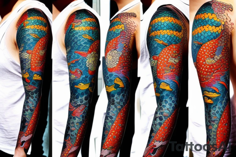 koi fish
full sleeve 
colorized tattoo idea