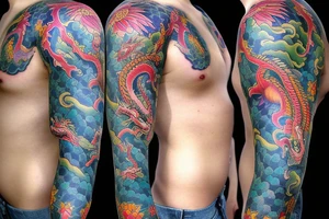 dragon
full sleeve 
colorized tattoo idea