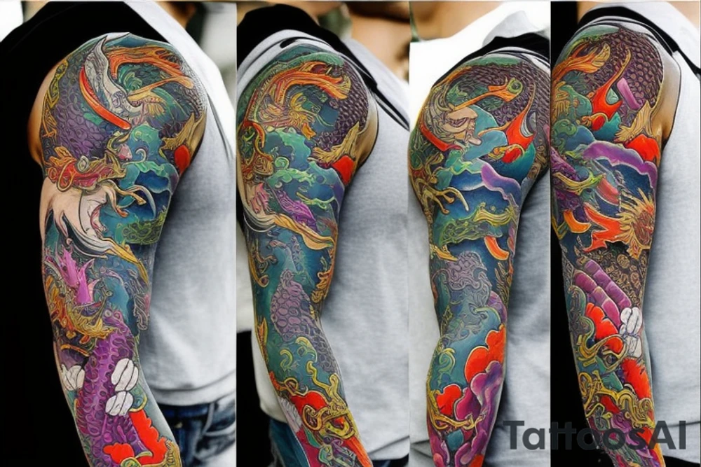 dragon
full sleeve 
colorized tattoo idea