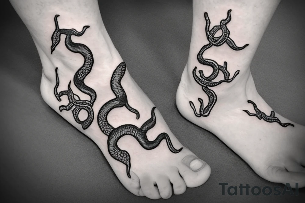 Black snake tied around ankle tattoo idea