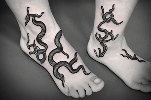 Black snake tied around ankle tattoo idea
