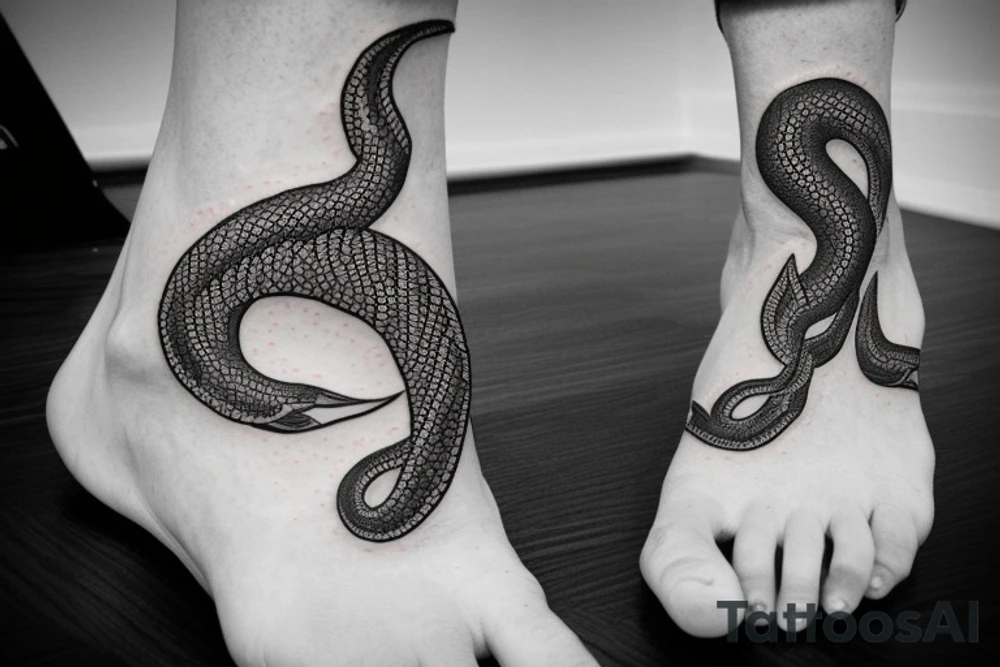 Black snake tied around ankle tattoo idea
