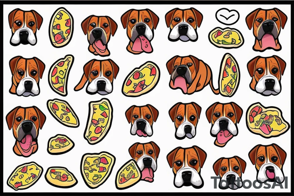 Boxer dog holding a piece of pizza tattoo idea