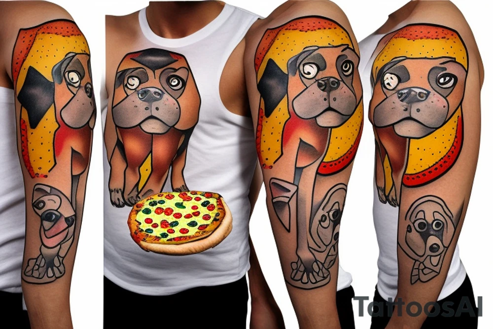 Boxer dog with pizza on head tattoo idea