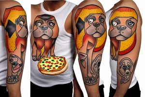 Boxer dog with pizza on head tattoo idea