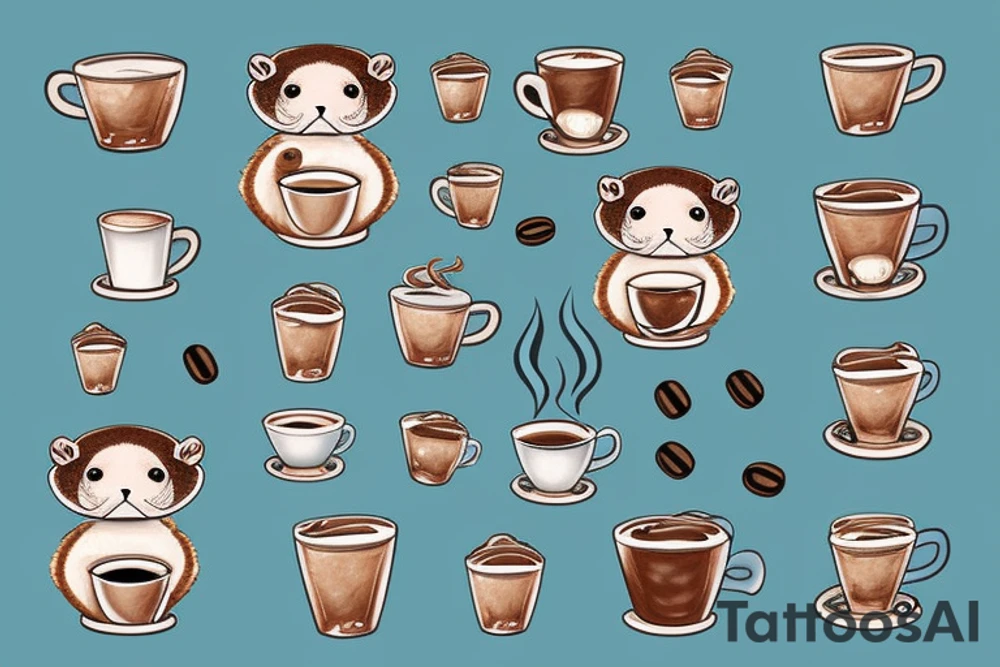 Otter with cup of coffee tattoo idea