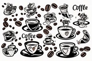 Otter with cup of coffee tattoo idea