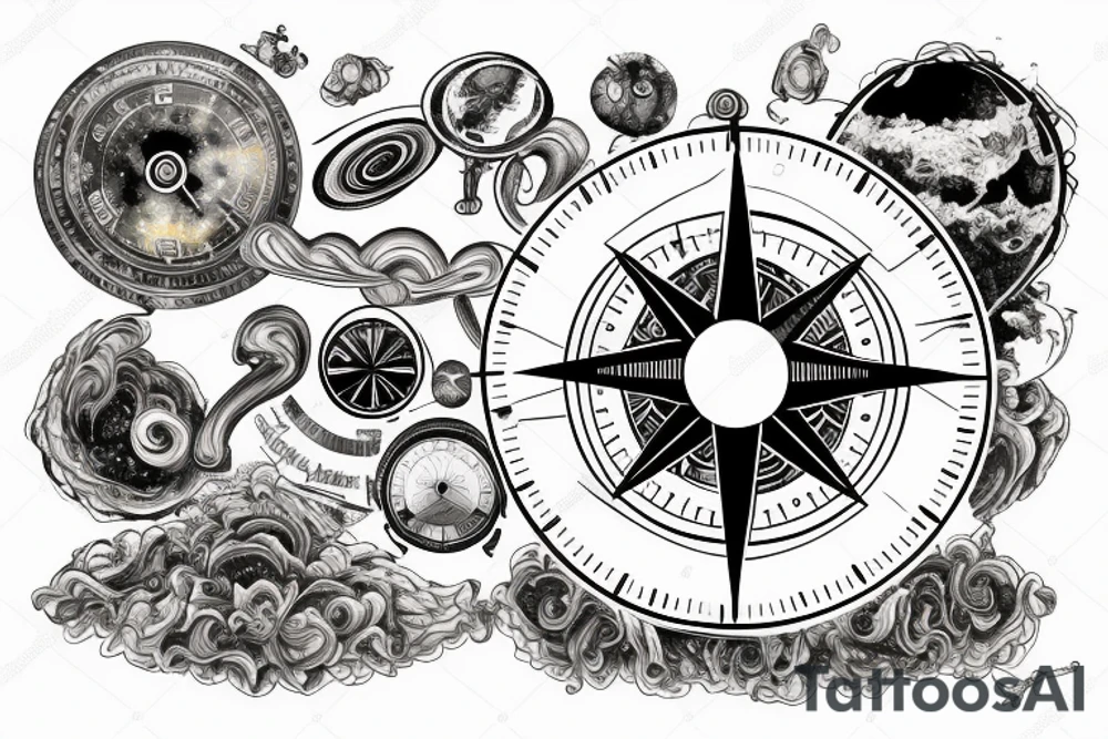 Time ticking with the universe in the background. A compass and planets. tattoo idea
