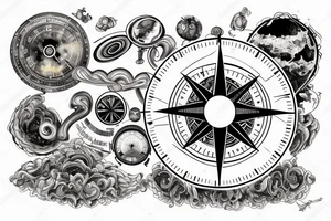 Time ticking with the universe in the background. A compass and planets. tattoo idea