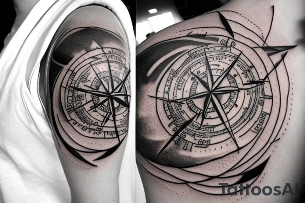 Time ticking with the universe in the background. A compass and planets. tattoo idea