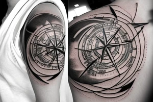 Time ticking with the universe in the background. A compass and planets. tattoo idea