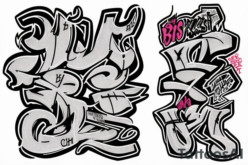 The big graffiti of the word Bish in one stole and the second graffiti word City smaller tattoo idea