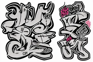 The big graffiti of the word Bish in one stole and the second graffiti word City smaller tattoo idea