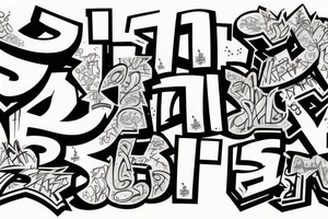 The big graffiti of the word “Bish” in one stile and the second graffiti word “City” smaller in another stile tattoo idea
