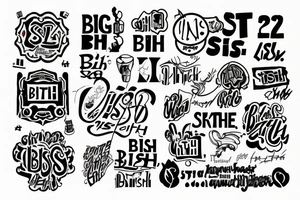 The big graffiti of the word “Bish” in one stile and the second graffiti word “City” smaller in another stile tattoo idea