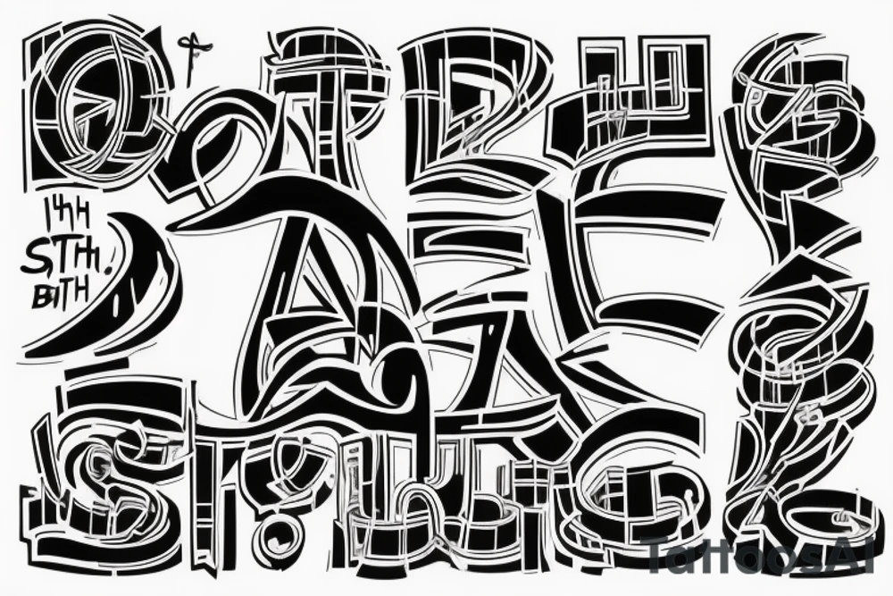 The big graffiti of the word “Bish” in one stile and the second graffiti word “City” smaller in another stile tattoo idea