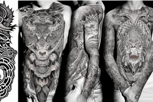 sleeve tattoo
10,000 days
lions and dragons head
Divinely Illuminated
full colour tattoo idea