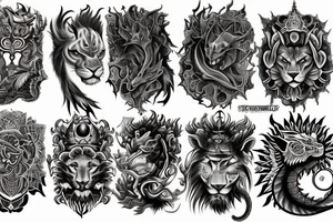 sleeve tattoo
10,000 days
lions and dragons head
Divinely Illuminated
full colour tattoo idea