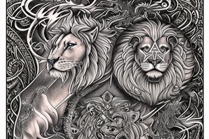 sleeve tattoo
10,000 days
lions and dragons head
lions hair
Divinely Illuminated
full colour tattoo idea