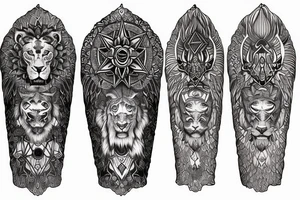 sleeve tattoo
10,000 days
lions and dragons head
lions hair
Divinely Illuminated
full colour tattoo idea
