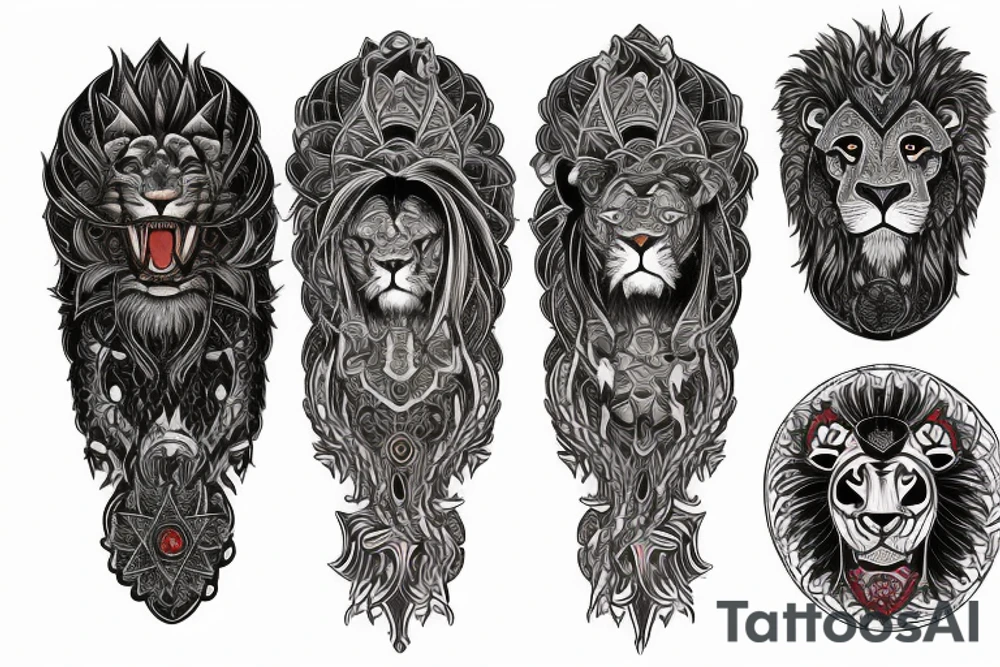 sleeve tattoo
10,000 days
lions and dragons head
lions hair
Divinely Illuminated
full colour tattoo idea