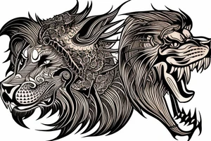 sleeve tattoo
10,000 days
lion wearing a
 dragons head
lions hair
Divinely Illuminated
full colour tattoo idea