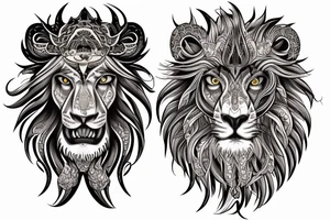 sleeve tattoo
10,000 days
lion wearing a
 dragons head
lions hair
Divinely Illuminated
full colour tattoo idea