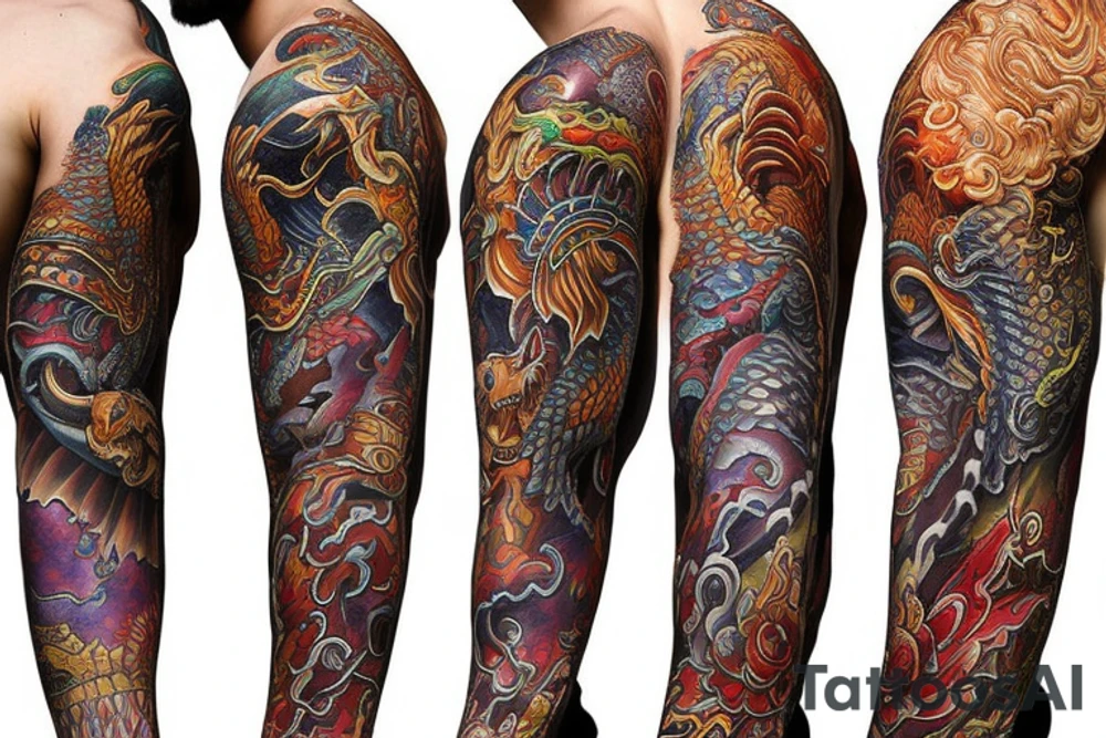 sleeve tattoo
10,000 days
dragon with lions mane
lions hair
Divinely Illuminated
full colour tattoo idea